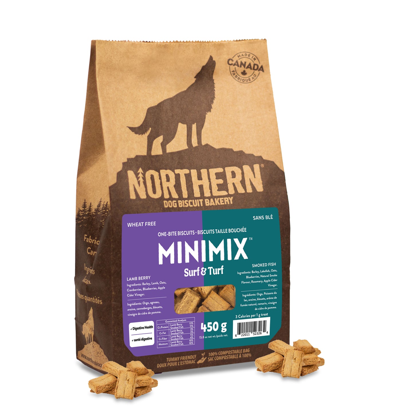 Surf &Turf mini dog biscuits-product photo with left view
