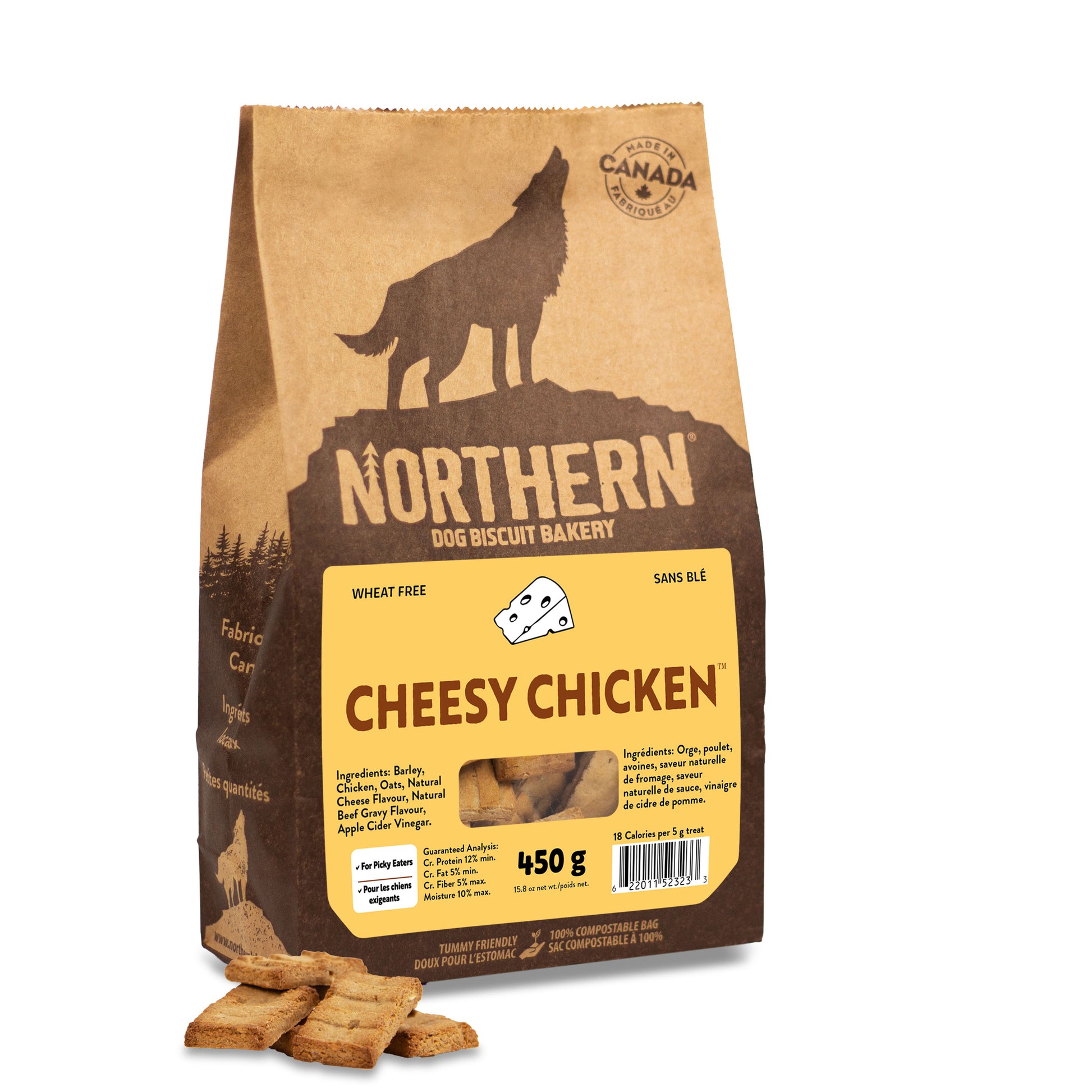 Cheesy Chicken dog biscuit-yellow label-product photo with left view
