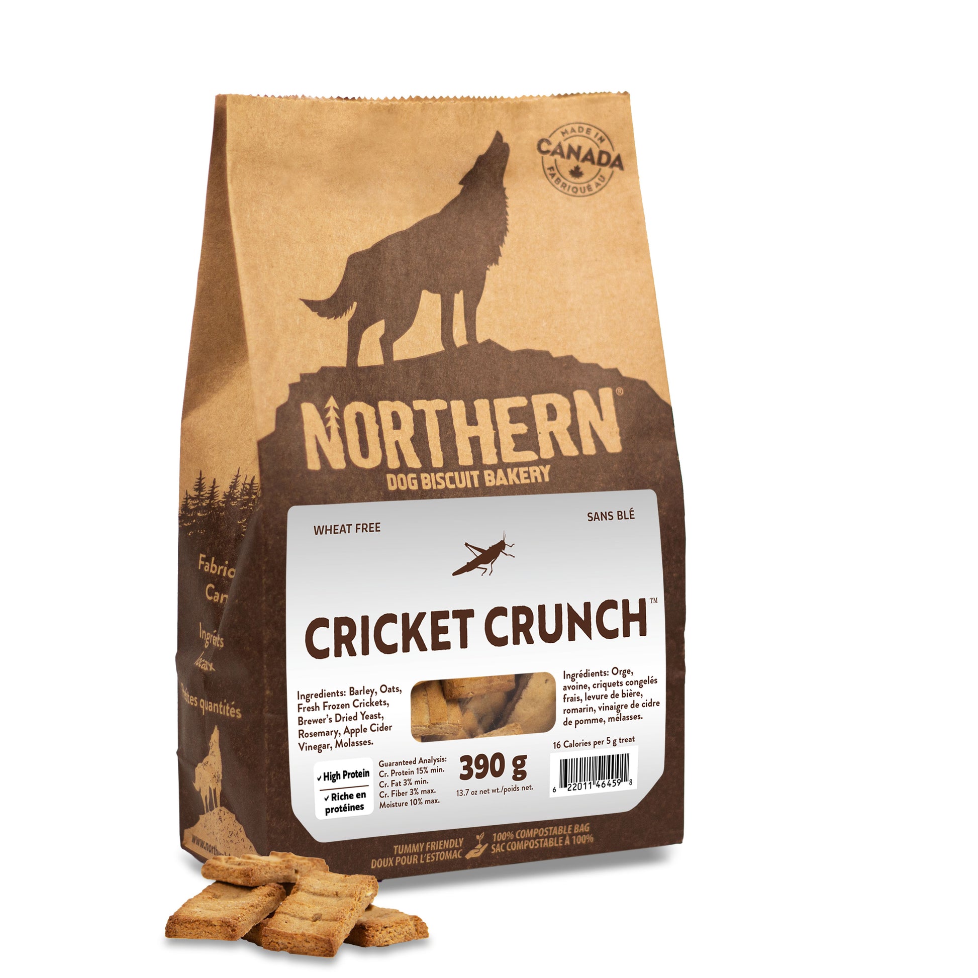 Cricket Crunch dog biscuit-silver label-product photo with left view
